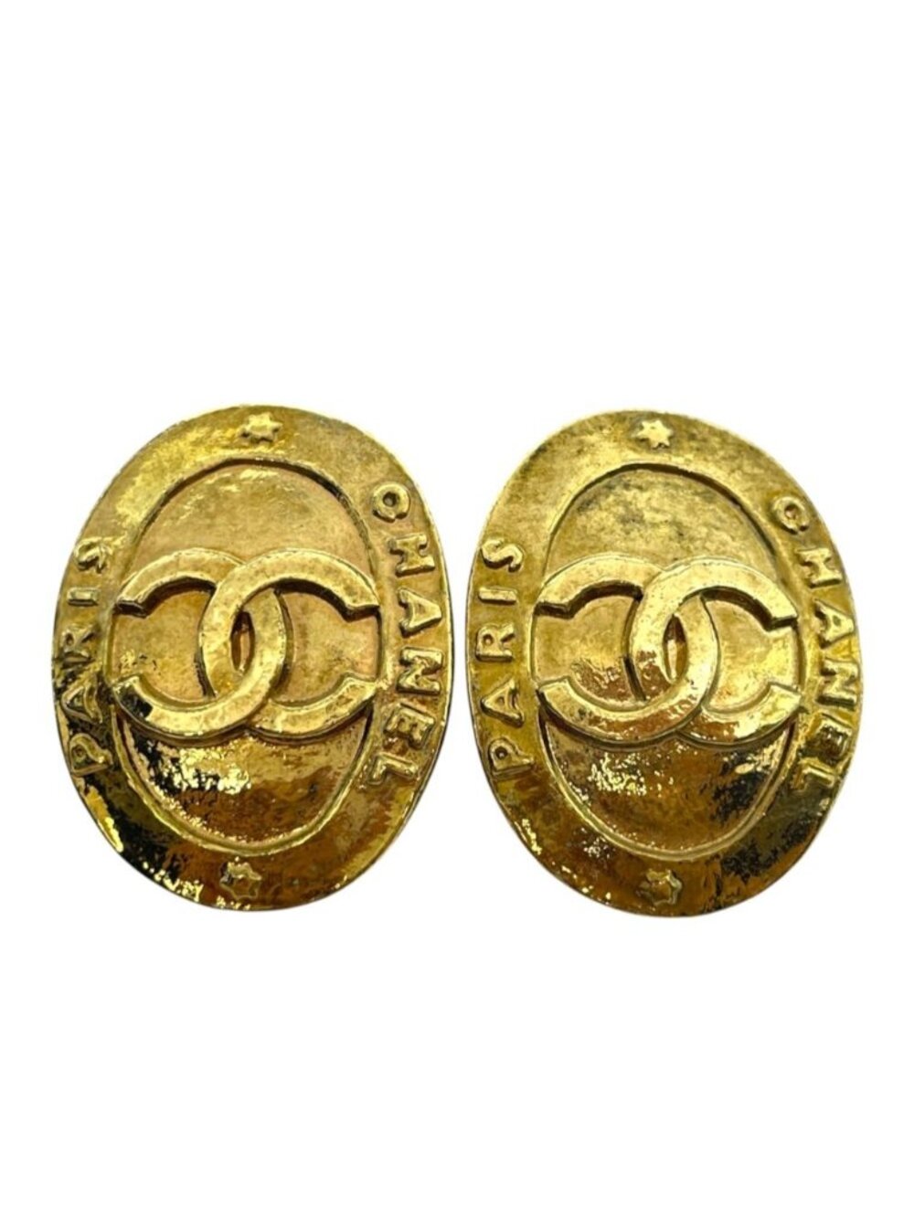 Chanel Earrings CC Logo Oval Vintage 28 Gold Plated